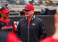 Georgia head coach Tony Baldwin before Georgia’s game against Missouri at Mizzou Softball Stadium in Columbia, Mo., on Saturday, May 3, 2025. (Conor Dillon/UGAAA)