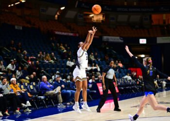 Ava Card of the Chattanooga Mocs shoots a three pointer, in the win over Southern Wesleyan. (Photo Courtesy of Chattanooga Athletics)